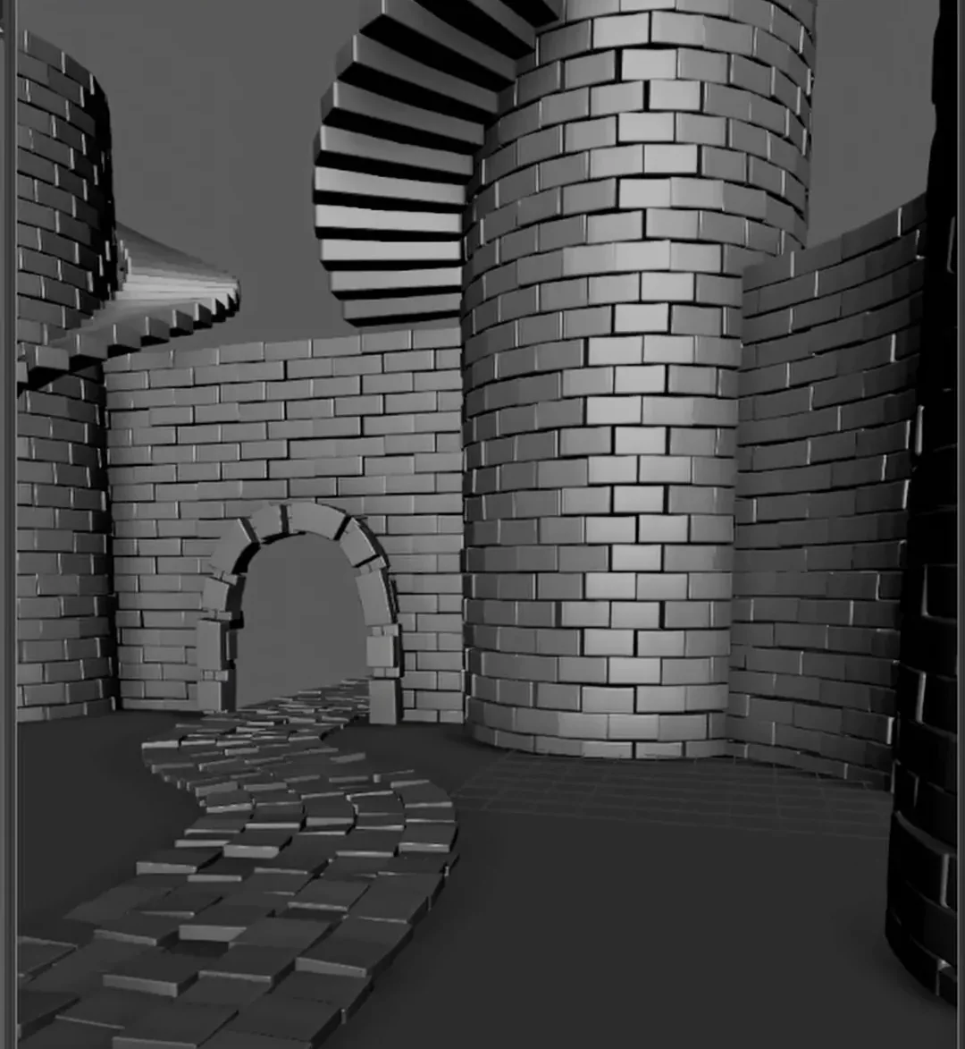 A small brick castle built in Maya from one brick with Clonr