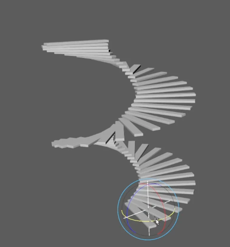 A spiral staircase in Maya made with the Transform shape, with the step locator selected