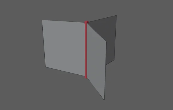 Three faces in the Maya viewport sharing one edge, highlighted in red