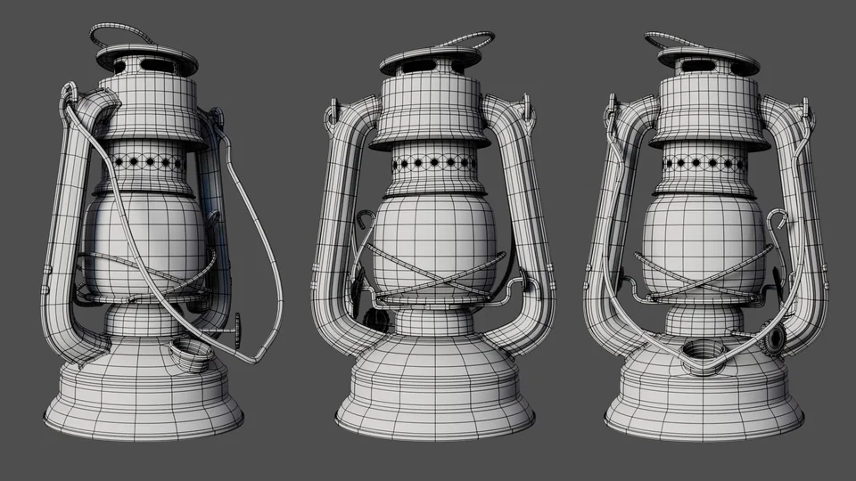 Wireframe of the lantern from three angles