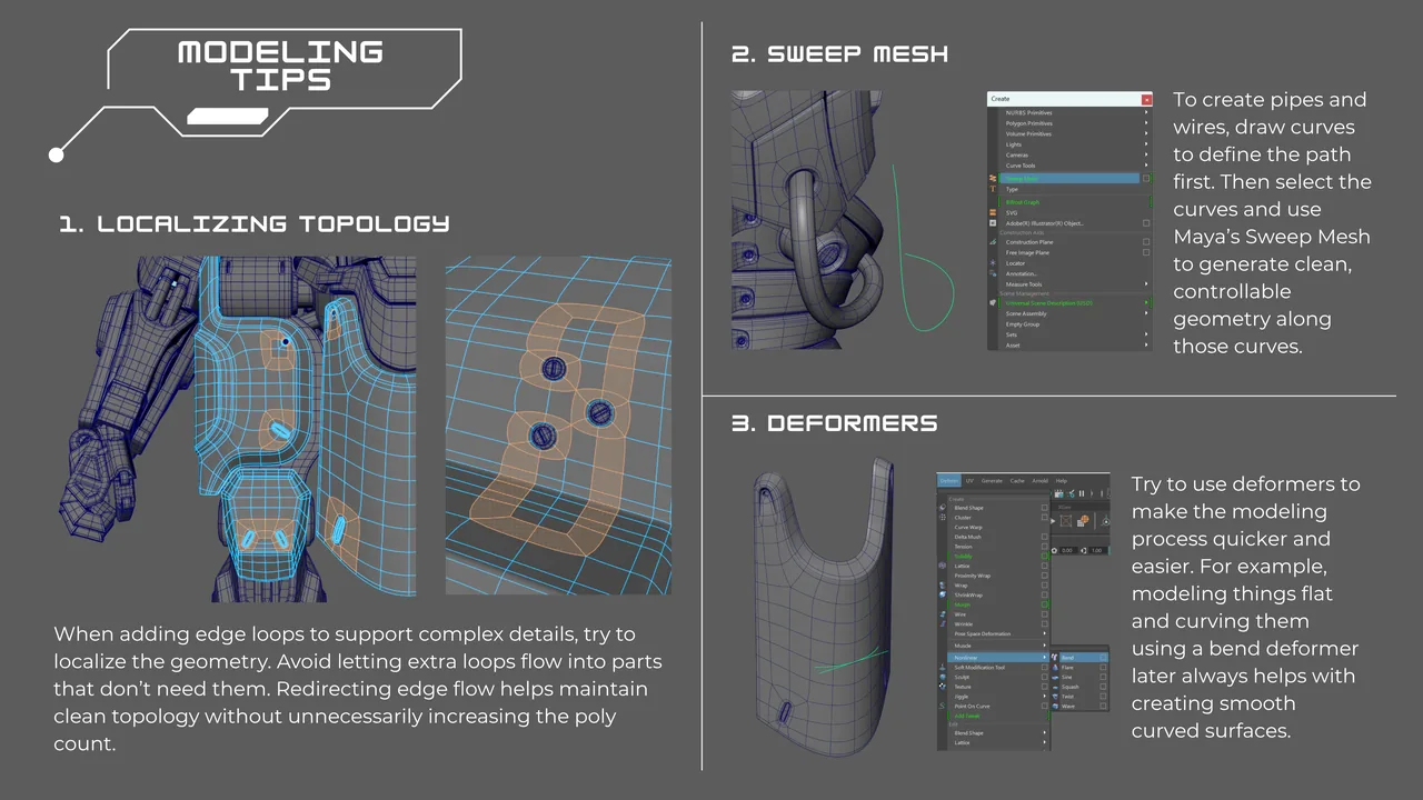 Modelling tips: localising topology, sweep mesh and deformers