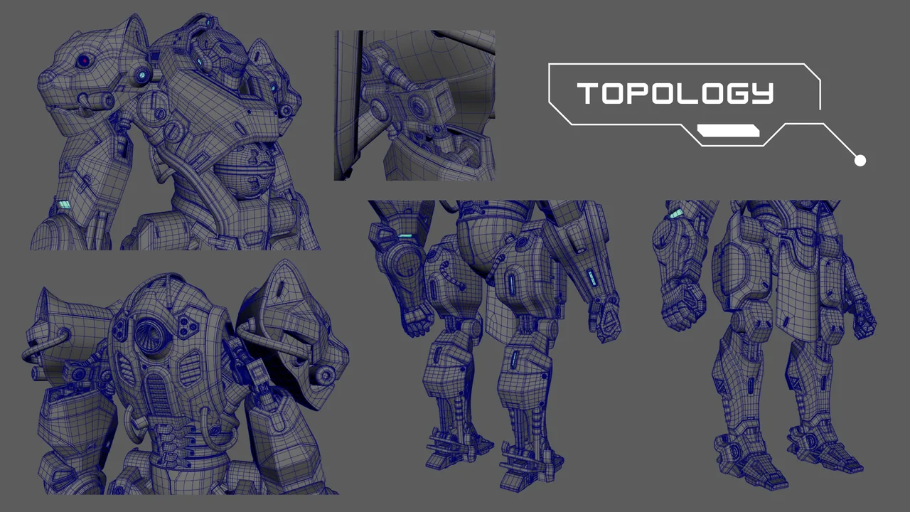 Topology: wireframe views of the finished mech