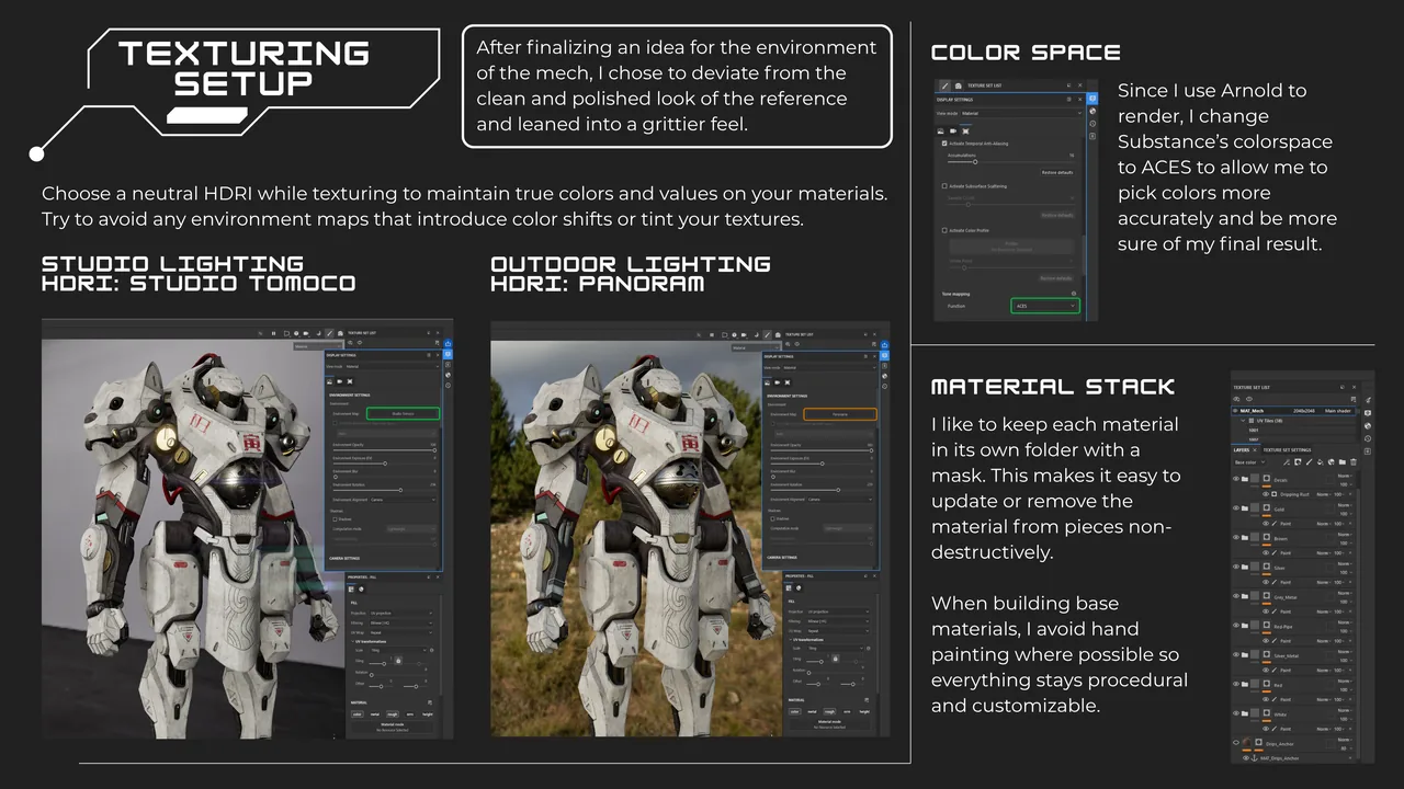Texturing setup: lighting, colour space and material stack