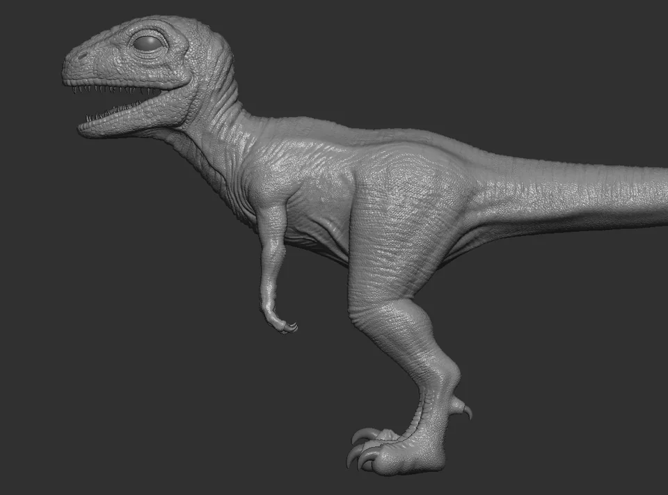 Side view of the raptor sculpt from head to legs